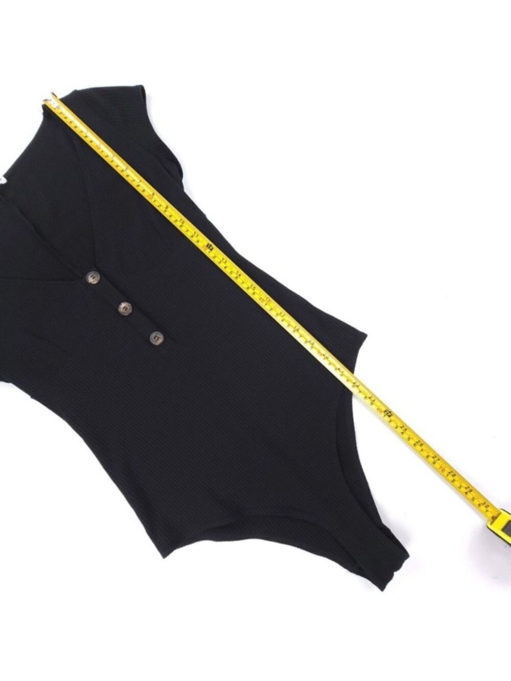 Reformation Black Ribbed Button-Front Bodysuit - Picture 4 of 6